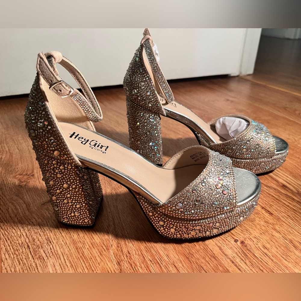 Hey Girl Glittering Silver Platform Heels